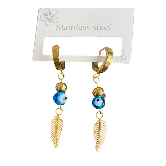 Altın Renk Yaprak Figürlü Çelik Küpe (Çift)