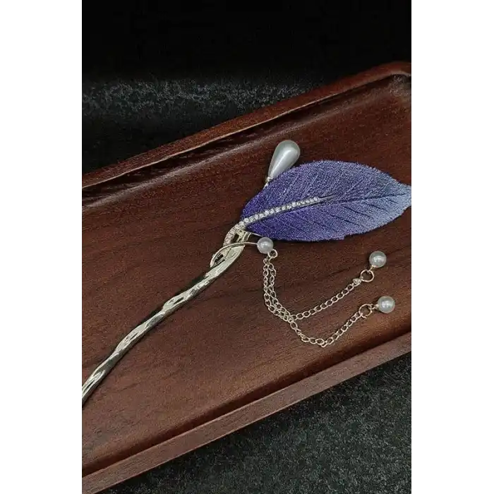 Altın Renk Yaprak Figürlü İnci Detaylı Topuz Tokası