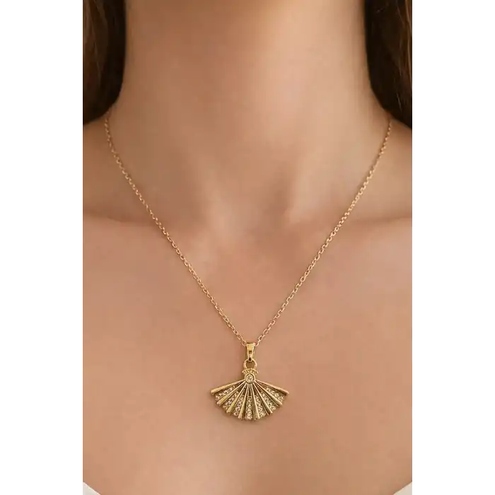 Altın Renk Yelpaze Figürlü Çelik Kolye