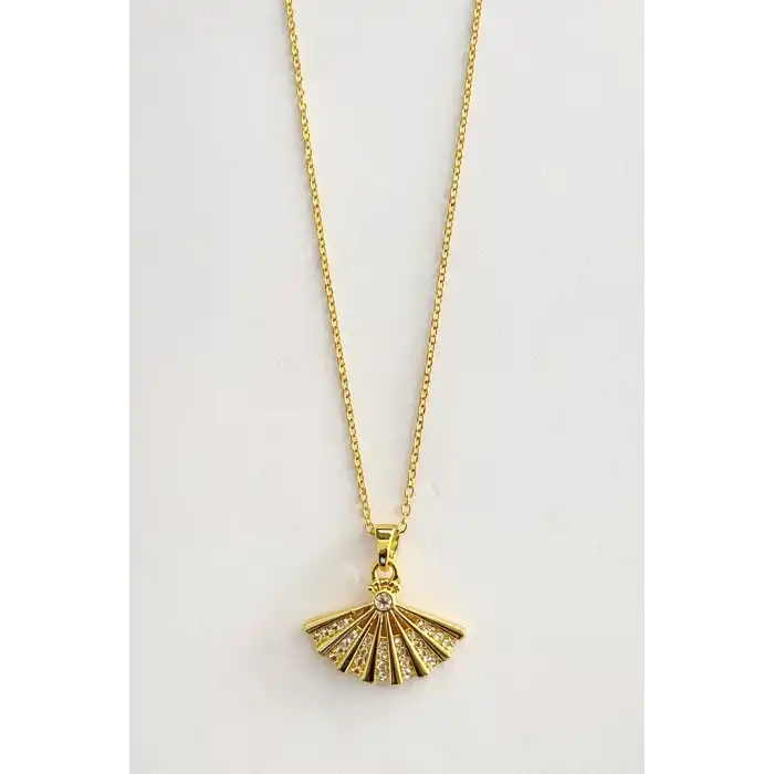 Altın Renk Yelpaze Figürlü Çelik Kolye