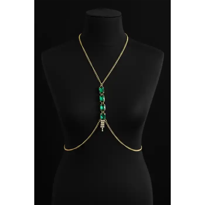 Altın Renk Yeşil Taş Detaylı Vücut Aksesuarı