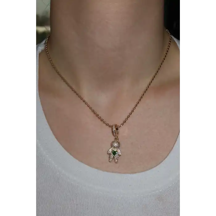 Altın Renk Yeşil Taş Detaylı YSX Kolye