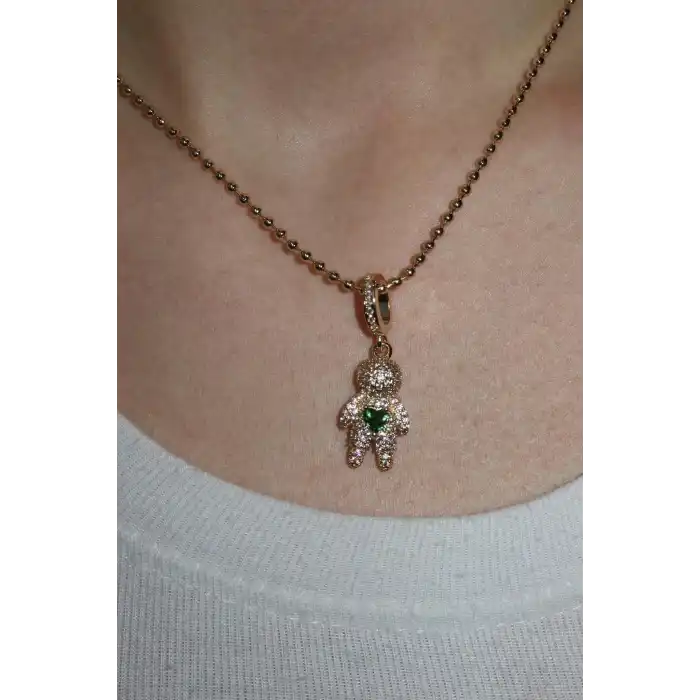 Altın Renk Yeşil Taş Detaylı YSX Kolye