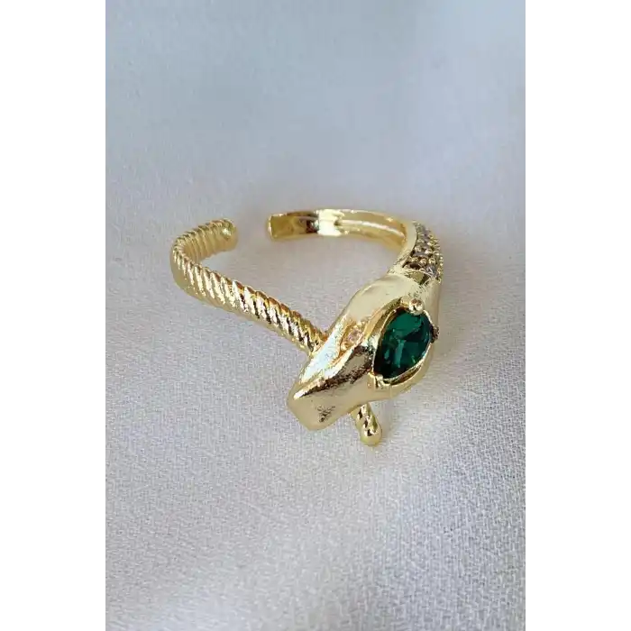 Altın Renk Yılan Figürlü Ayarlanabilir Yüzük