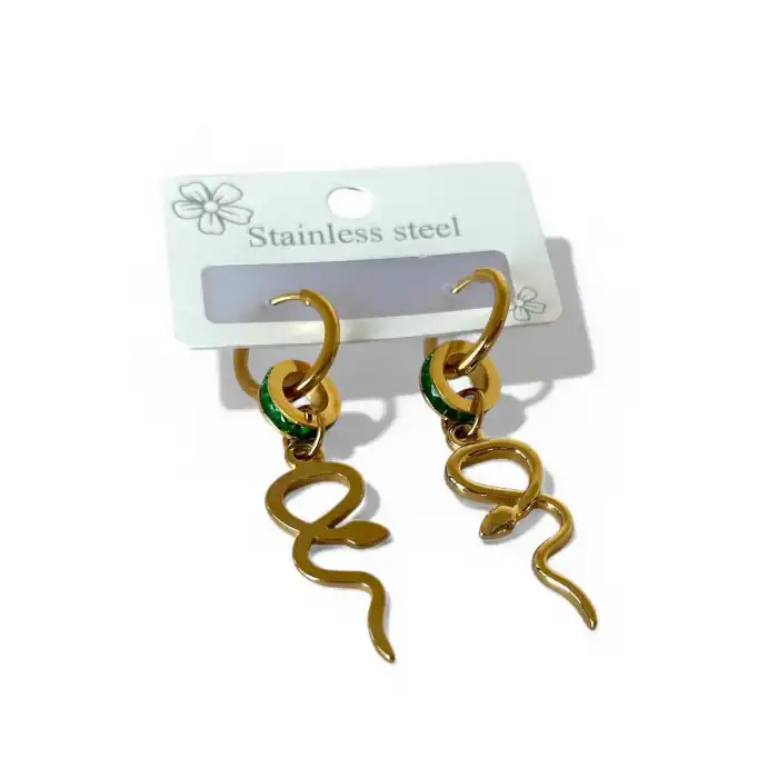 Altın Renk Yılan Figürlü Çelik Küpe (Çift)