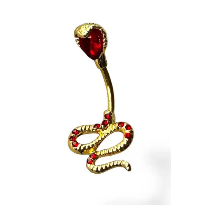 Altın Renk Yılan Figürlü Cerrahi Çelik Göbek Piercing