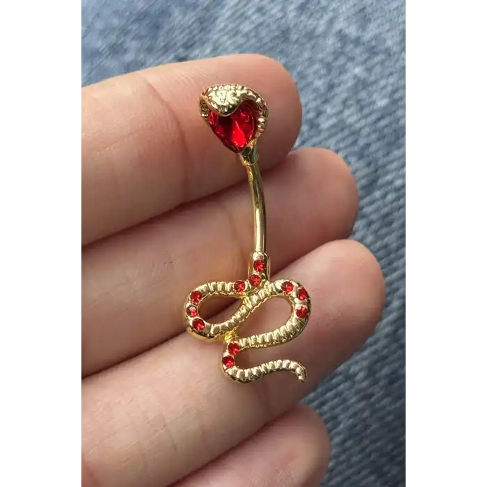 Altın Renk Yılan Figürlü Cerrahi Çelik Göbek Piercing