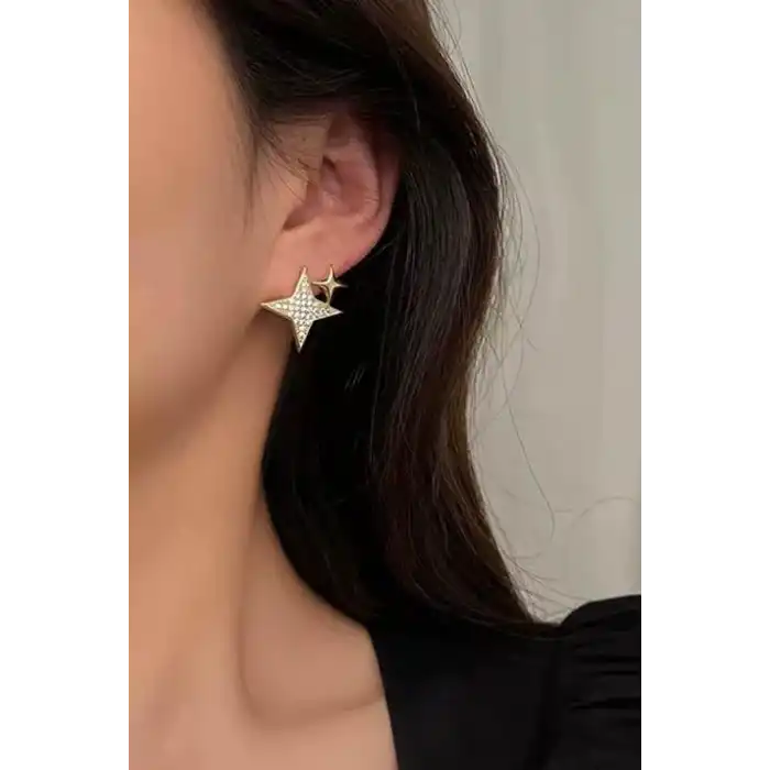 Altın Renk Yıldız Figürlü 14K Altın Kaplama Küpe (Çift)