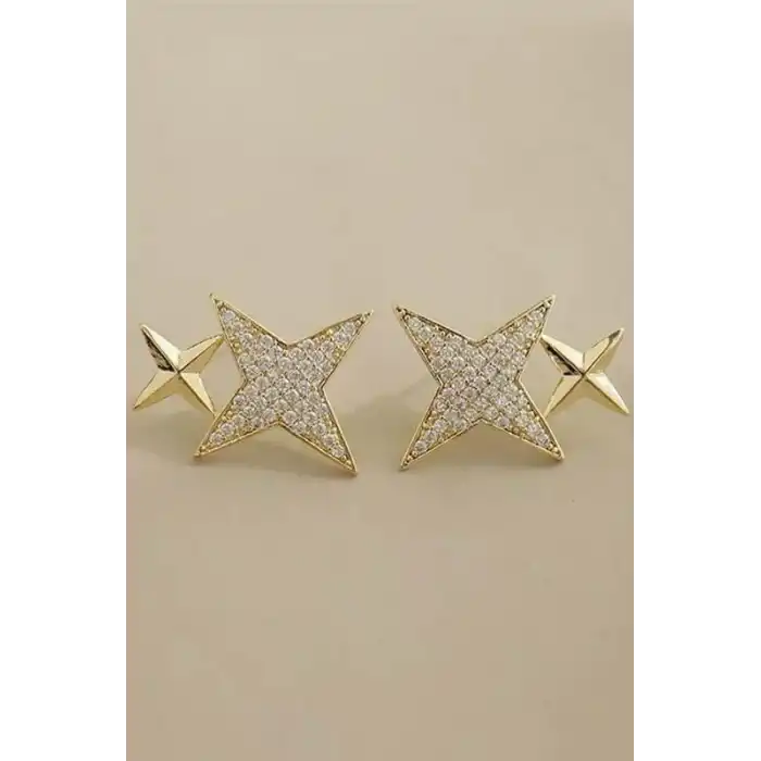 Altın Renk Yıldız Figürlü 14K Altın Kaplama Küpe (Çift)