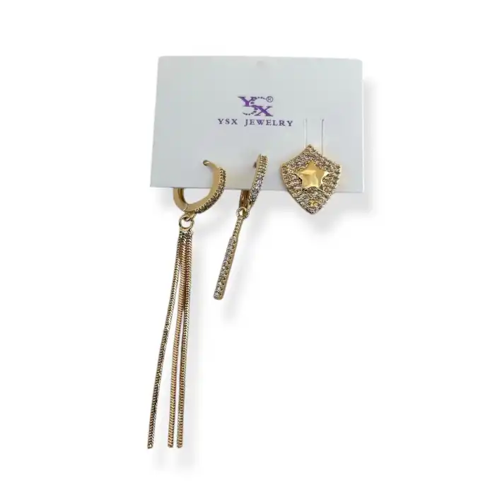 Altın Renk Yıldız Figürlü 3lü YSX Küpe Set