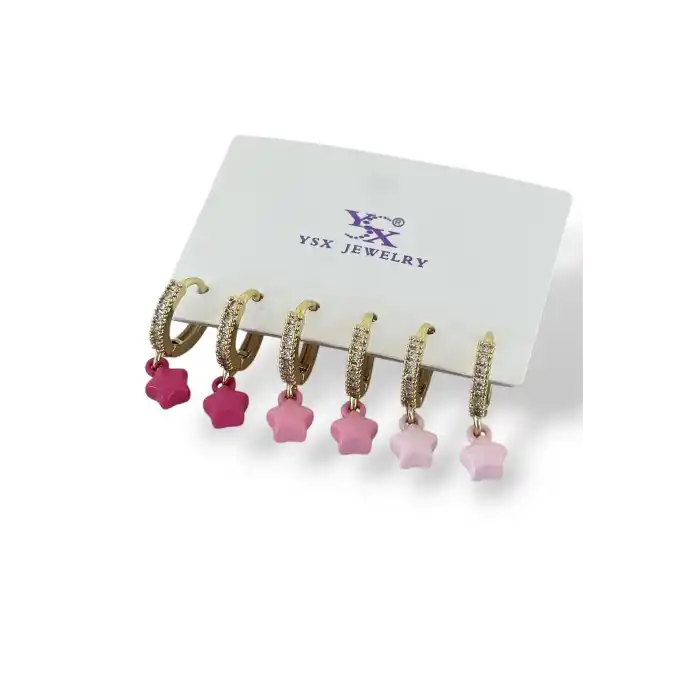 Altın Renk Yıldız Figürlü 6lı YSX Küpe Set