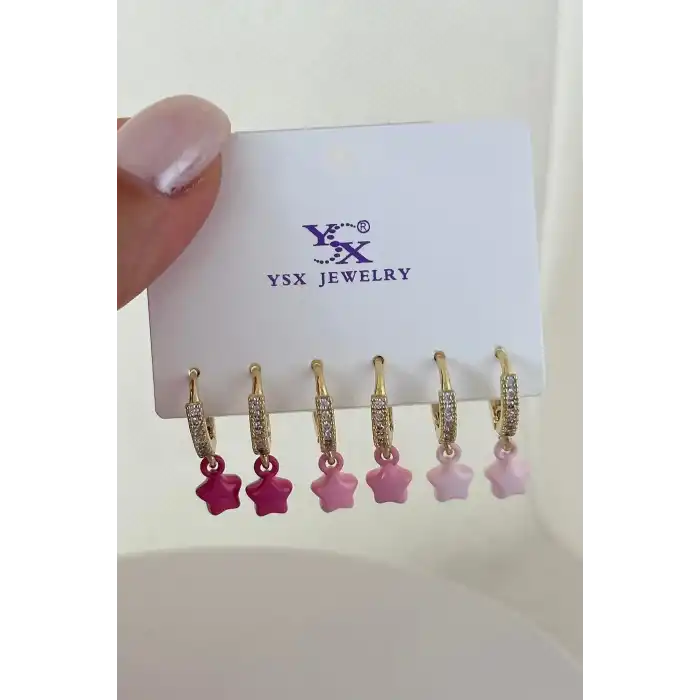 Altın Renk Yıldız Figürlü 6lı YSX Küpe Set