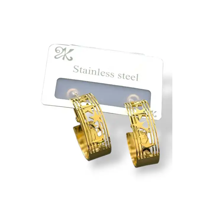 Altın Renk Yıldız Figürlü Çelik Halka Küpe (Çift)