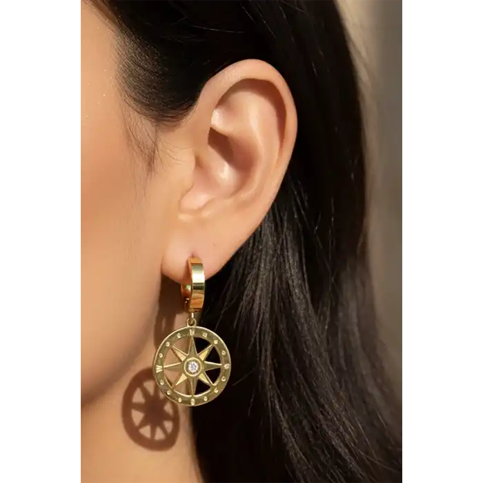 Altın Renk Yıldız Figürlü Çelik Küpe (Çift)