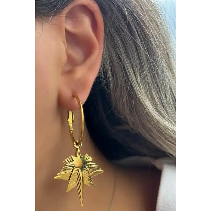 Altın Renk Yıldız Figürlü Çelik Küpe (Çift)