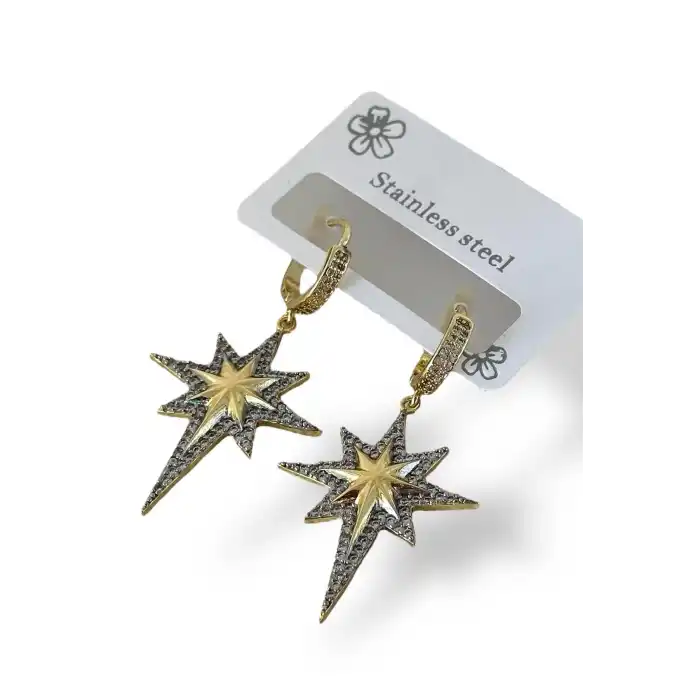 Altın Renk Yıldız Figürlü Çelik Küpe (Çift)