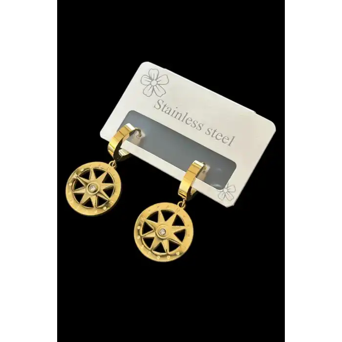 Altın Renk Yıldız Figürlü Çelik Küpe (Çift)