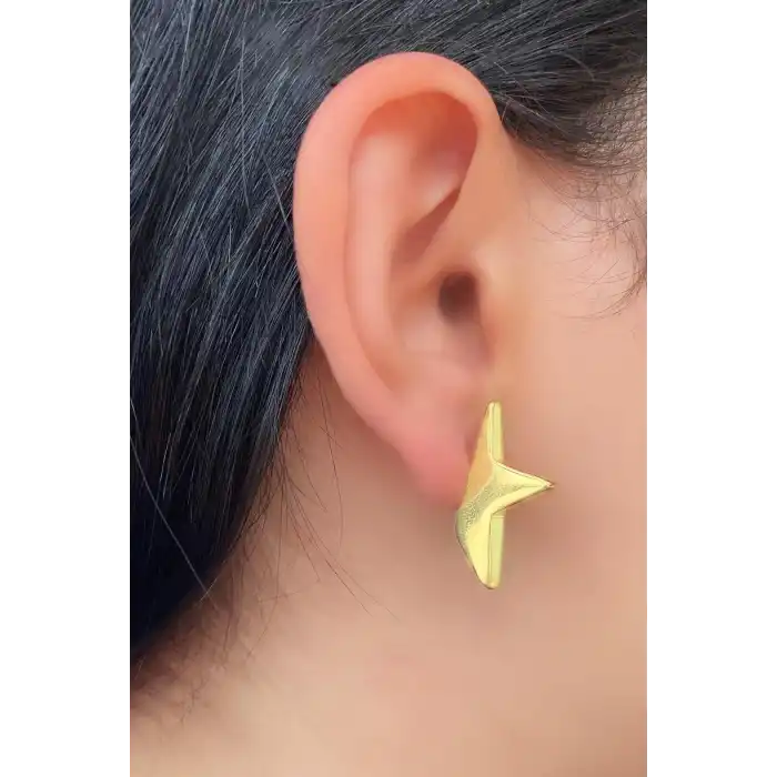 Altın Renk Yıldız Figürlü Çelik Küpe (Çift)