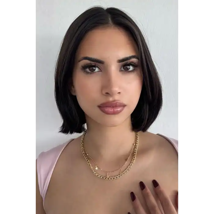 Altın Renk Yıldız Figürlü İkili Kolye