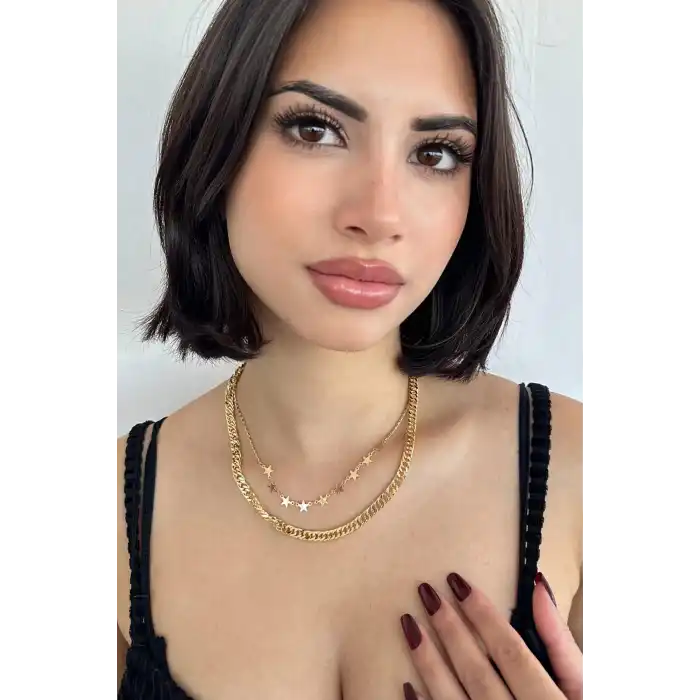 Altın Renk Yıldız Figürlü İkili Kolye