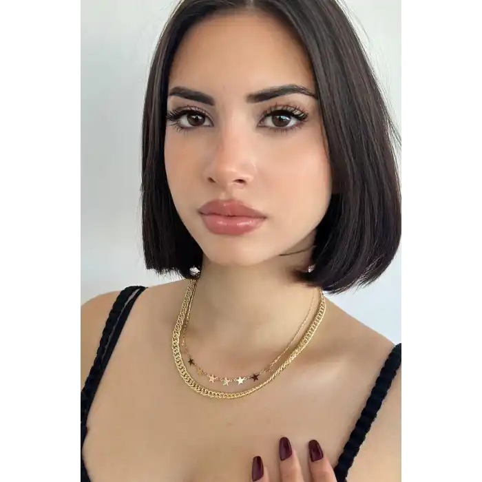 Altın Renk Yıldız Figürlü İkili Kolye