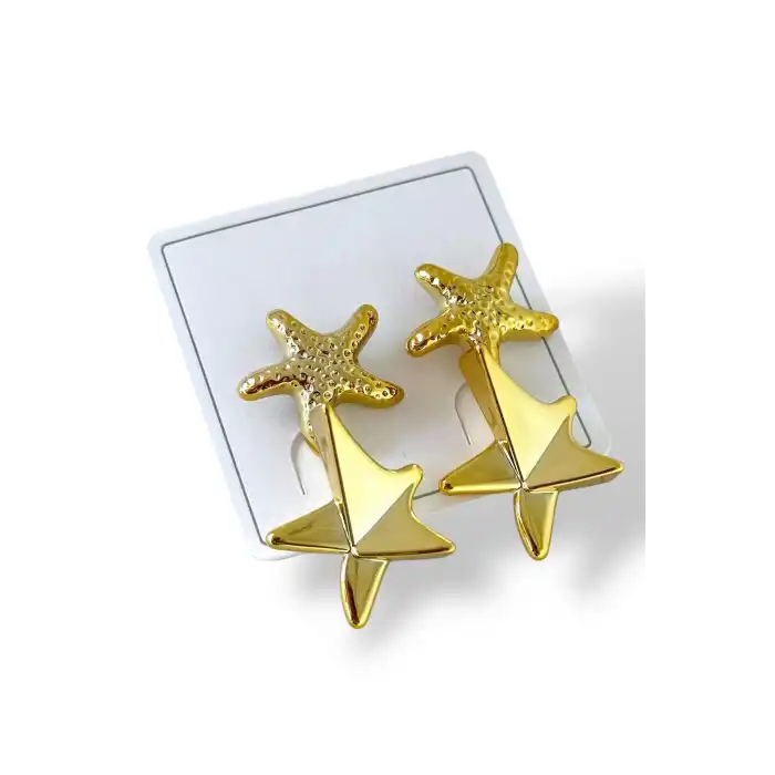 Altın Renk Yıldız Figürlü Küpe Set