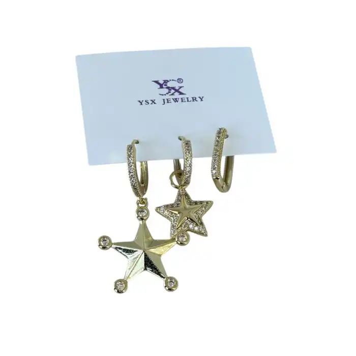 Altın Renk Yıldız Figürlü Taş Detaylı 6lı YSX Küpe Set