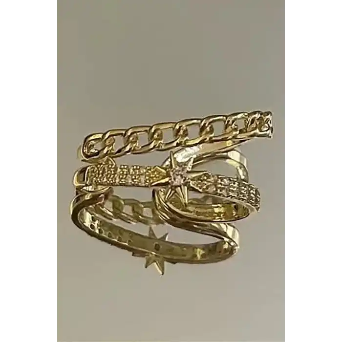 Altın Renk Yıldız Figürlü Taş Detaylı Ear Cuff (Tek)