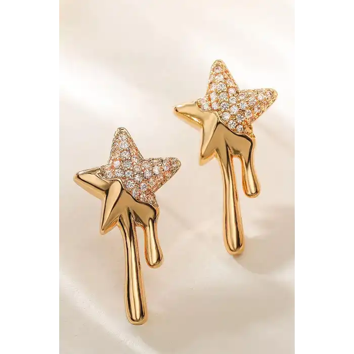 Altın Renk Yıldız Figürlü Taş Detaylı YSX Küpe (Çift)