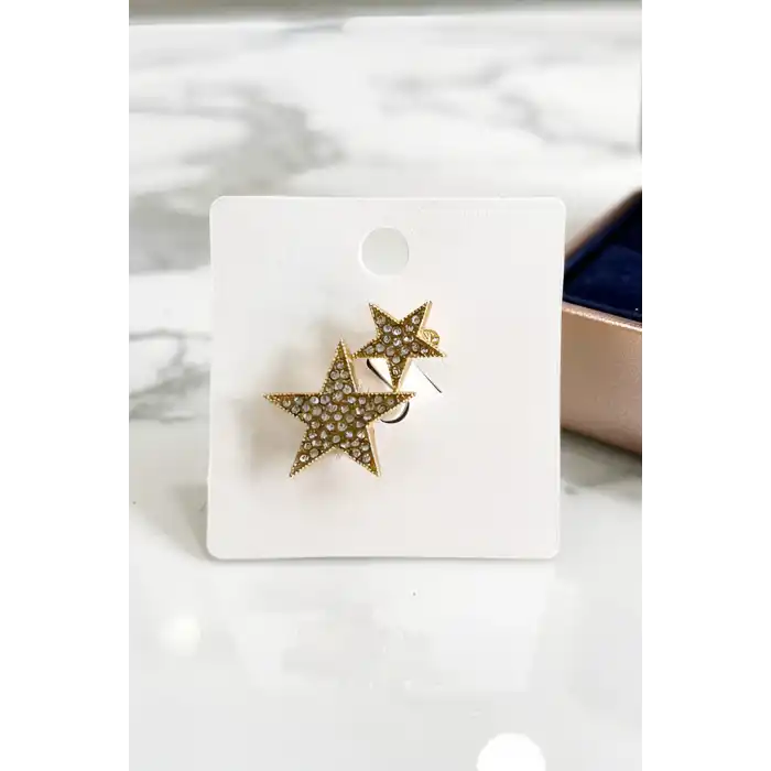 Altın Renk Yıldız Figürlü Taşlı Broş