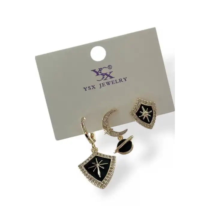 Altın Renk Yıldız Figürlü VİP 3lü YSX Küpe Set