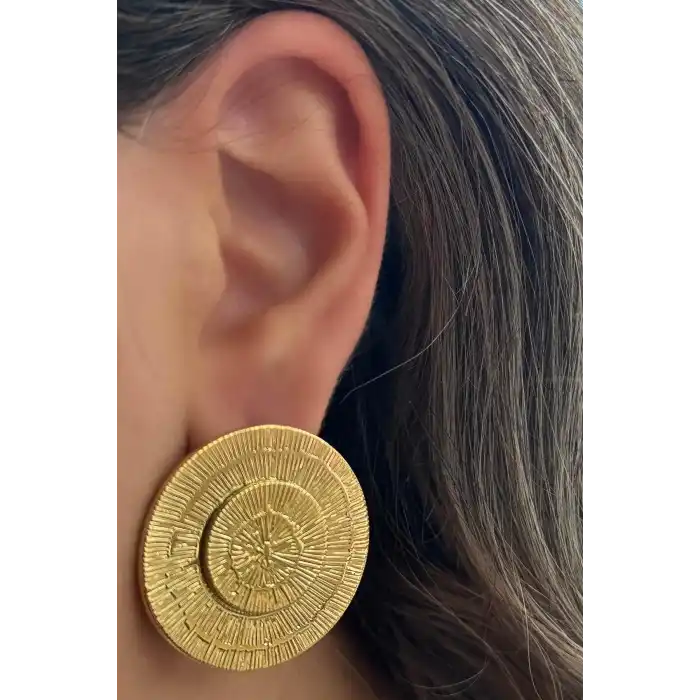 Altın Renk Yuvarlak Çelik Küpe (Çift)