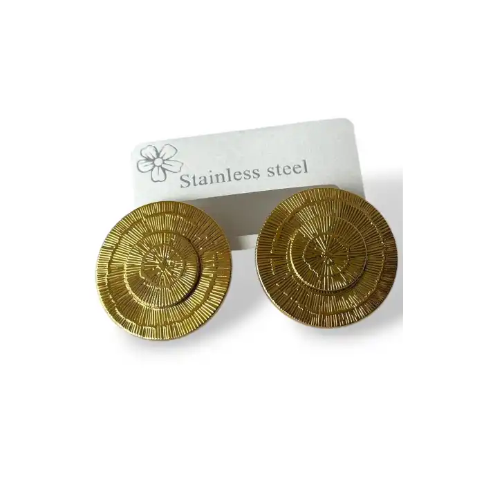 Altın Renk Yuvarlak Çelik Küpe (Çift)