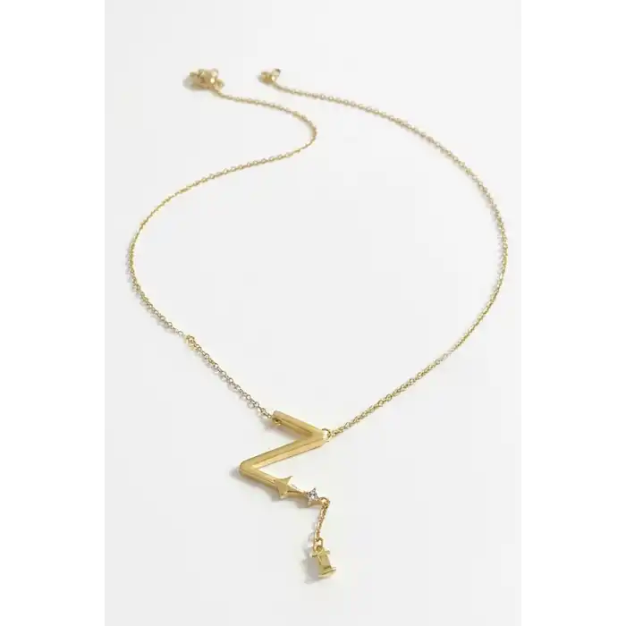 Altın Renk Z Harfli Taş Detaylı Çelik Kolye