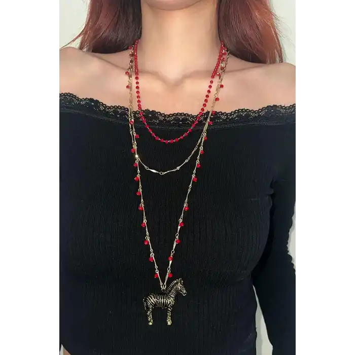 Altın Renk Zebra Figürlü Tasarım Kolye