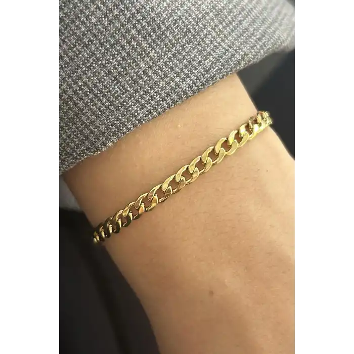 Altın Renk Zincir Çelik Bileklik (Unisex)