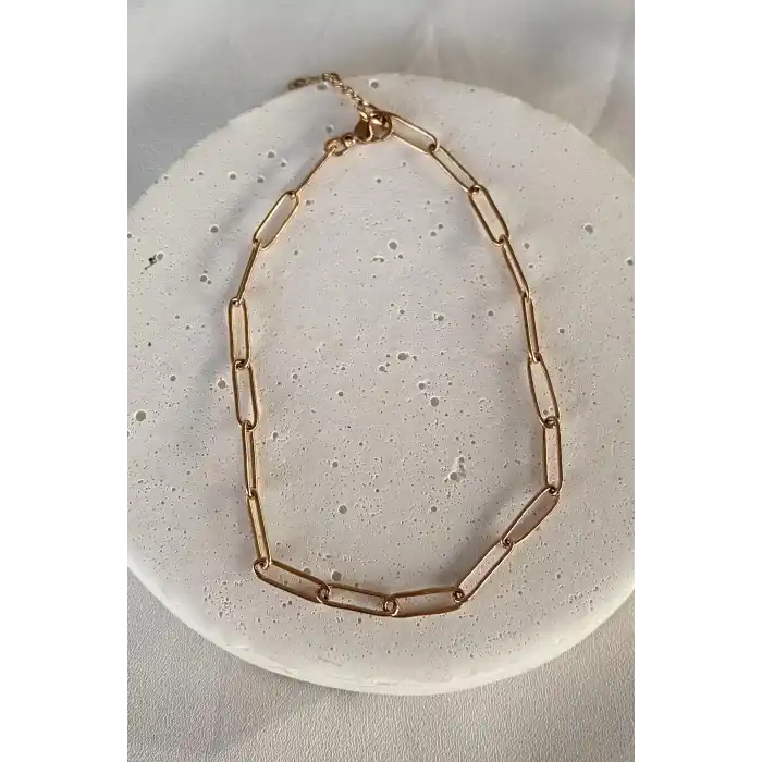 Rose Gold Renk Zincir Detaylı Çelik Halhal