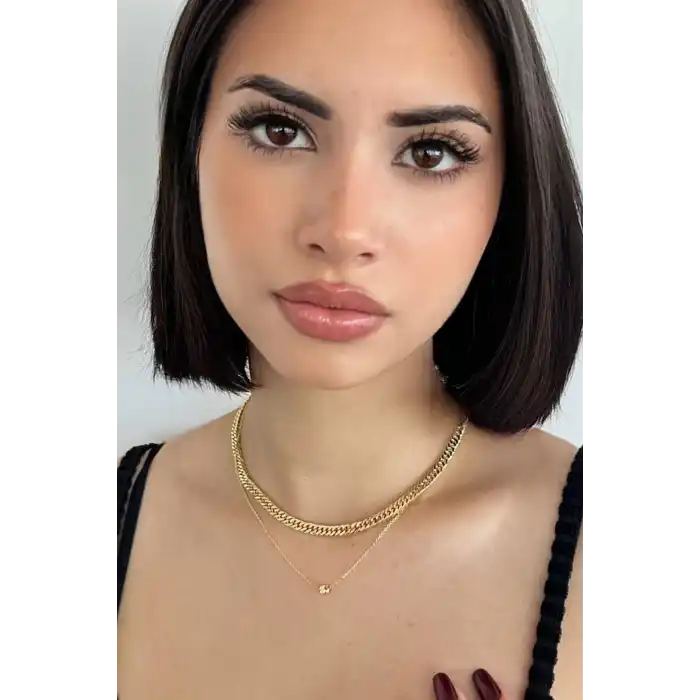 Altın Renk Zincir Detaylı İkili Kolye