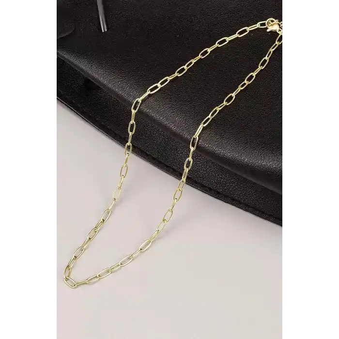 Altın Renk Zincir Detaylı Unisex Çelik Kolye