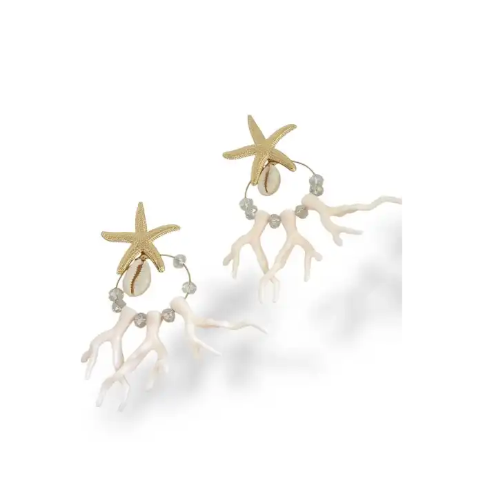 Altın Ve Beyaz Renk Yıldız Figürlü Küpe (Çift)