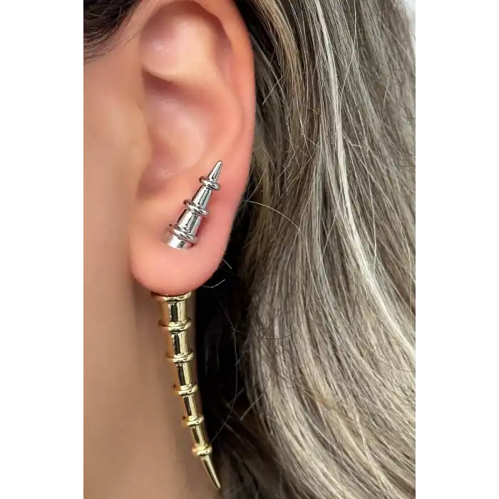 Altın Ve Gümüş Renk 14K Altın Kaplama TX Küpe (Çift)