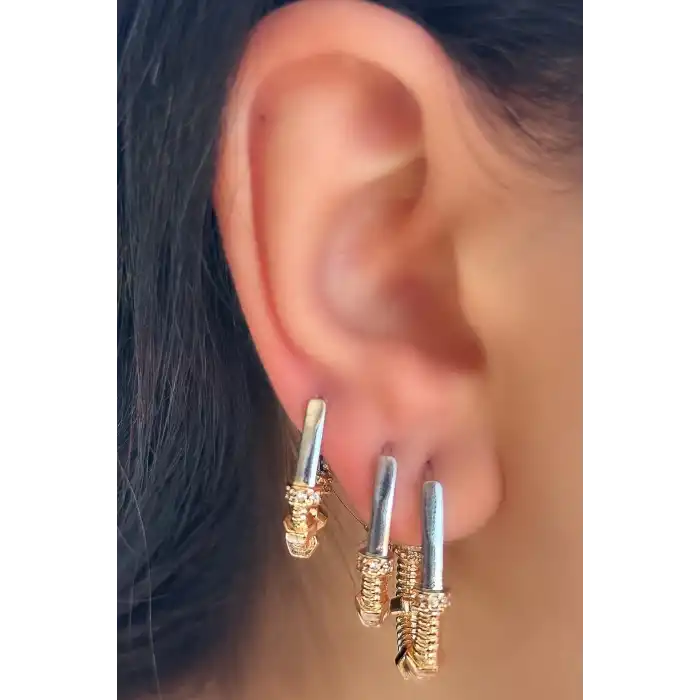 Altın Ve Gümüş Renk 3lü YSX Küpe Set