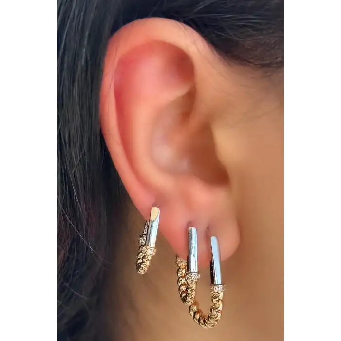 Altın Ve Gümüş Renk Burgu Detaylı 3lü YSX Küpe Set