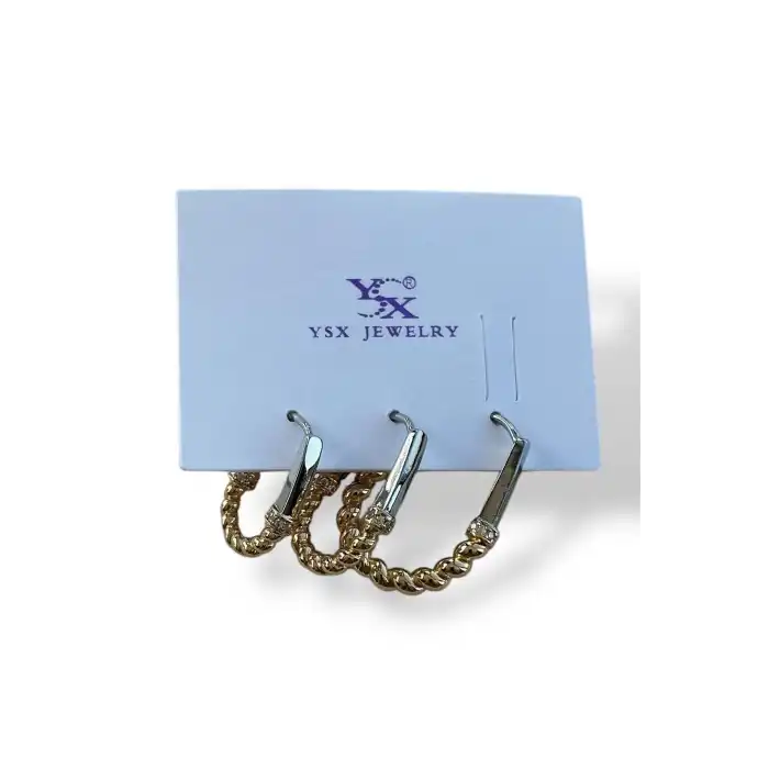 Altın Ve Gümüş Renk Burgu Detaylı 3lü YSX Küpe Set