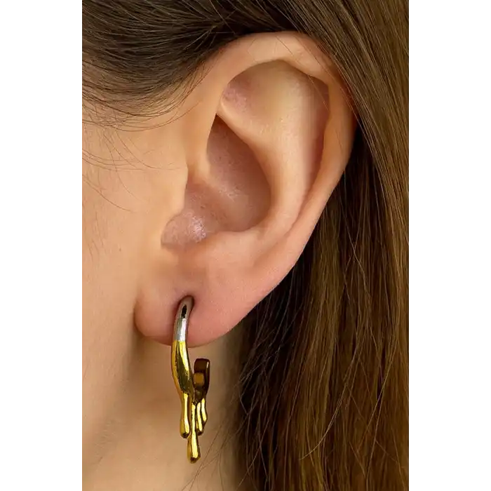 Altın Ve Gümüş Renk Çelik Halka Küpe (Çift)