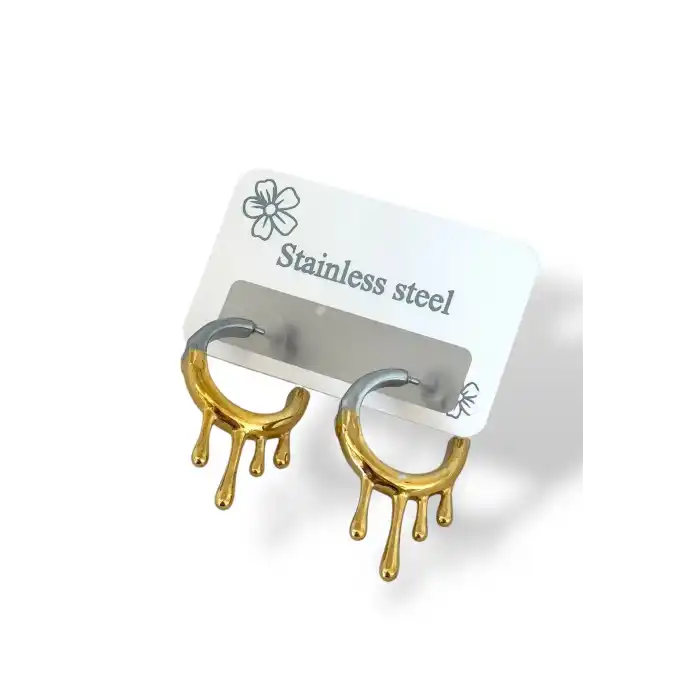 Altın Ve Gümüş Renk Çelik Halka Küpe (Çift)