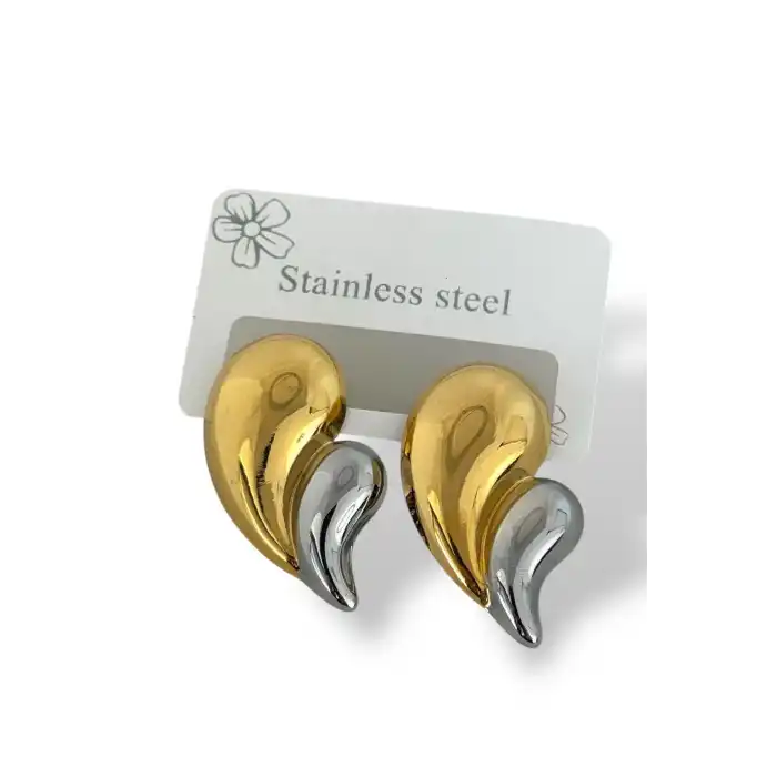 Altın Ve Gümüş Renk Çelik Küpe (Çift)