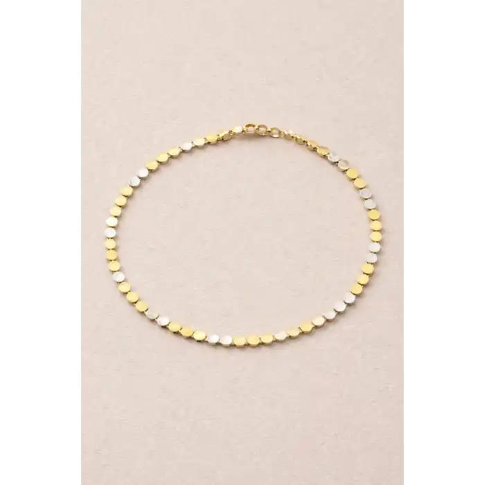 Altın ve Gümüş Renk Ezme Detaylı Çelik Xupıng VİP Kelepçe Bileklik