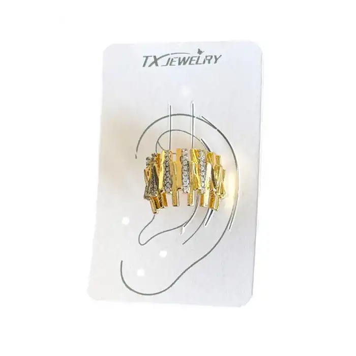 Altın Ve Gümüş Renk Taş Detaylı 14K Altın Kaplama TX Ear Cuff (Tek)
