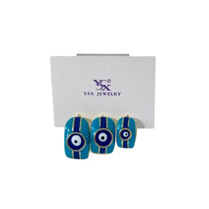 Altın Ve Mavi Renk Nazar Boncuk Figürlü 3lü YSX Küpe Set